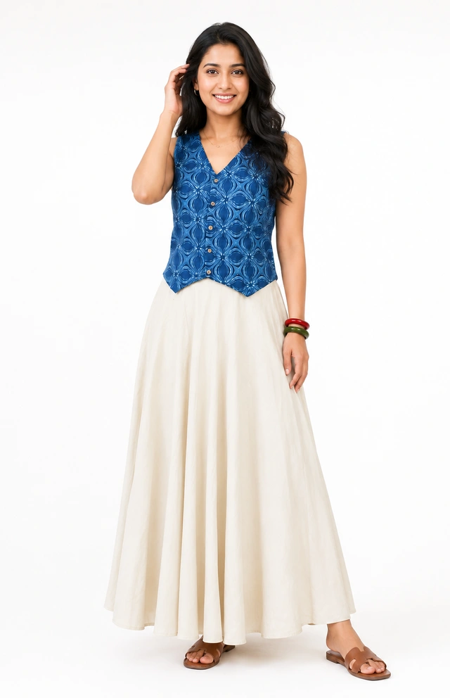 Waist Coat & White Slub Skirt