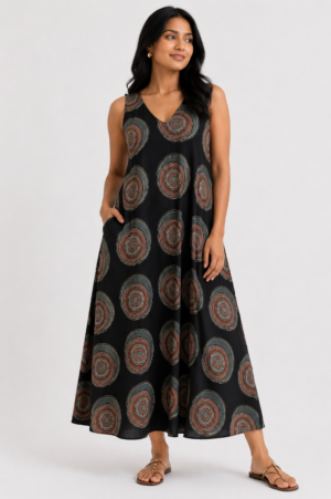 hand block printed flared dress