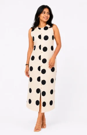 polka big slit dress-wovenery