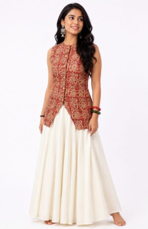 waist coat/slub white plain skirt