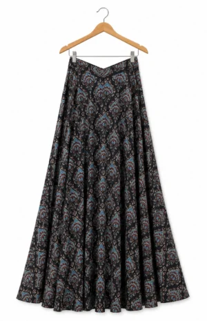 Black ajrakh hand block printed skirt