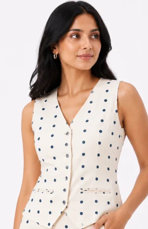 indigo dotted polka waist coat style it with any skirts or pants