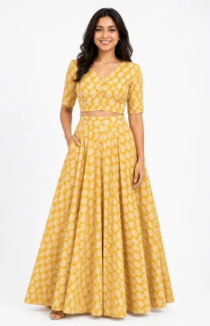 yellow ajrakh printed set
