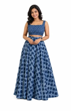 indigo skirt and blouse