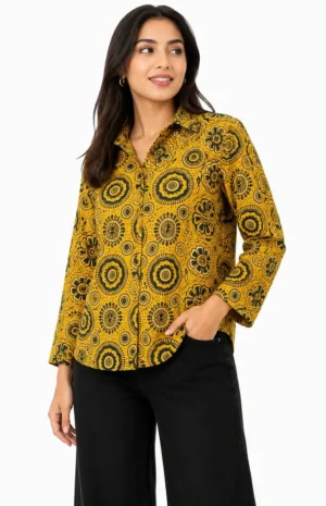 yellow modal shirt-Closeup-wovenery