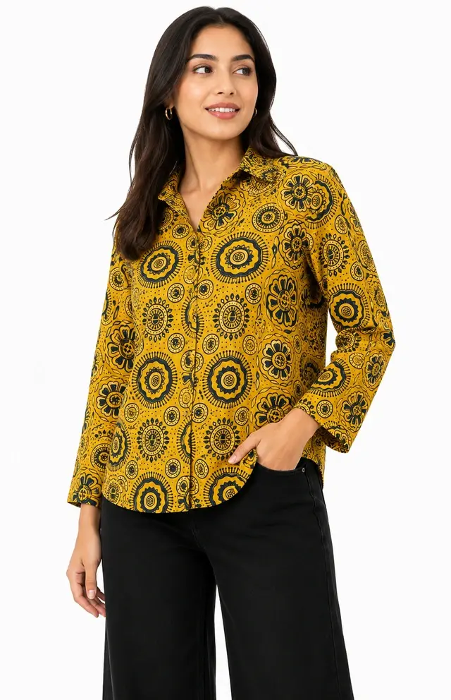 yellow modal shirt-Closeup-wovenery