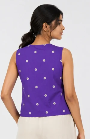 bandhani waist coat-purple-Back-wovenery