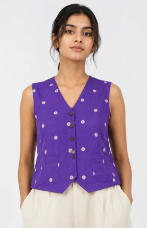 ready to style bandhani purple waist coat