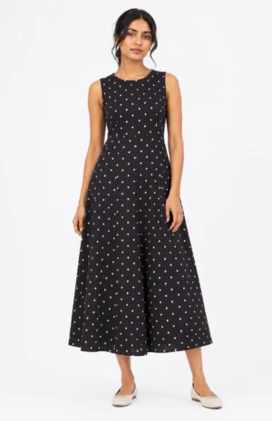 polka black dress-wovenery
