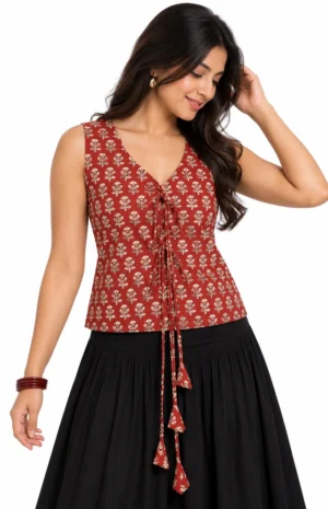 ajrakh maroon boho top-F