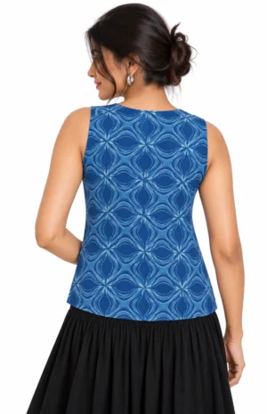 indigo floral boho top-B