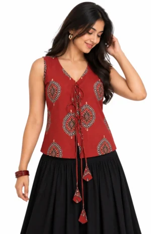 maroon boho top-F