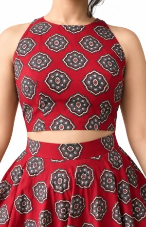 maroon skirt set-closeup