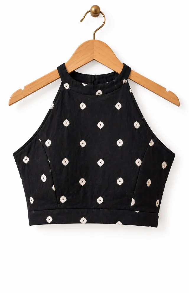 Black Pure Hand-Tied Cotton Bandhani Blouse