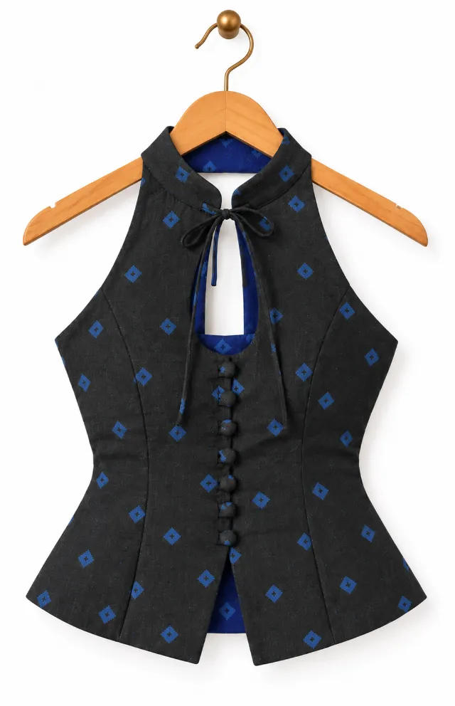 Black and Blue Bandhani Waistcoat Top
