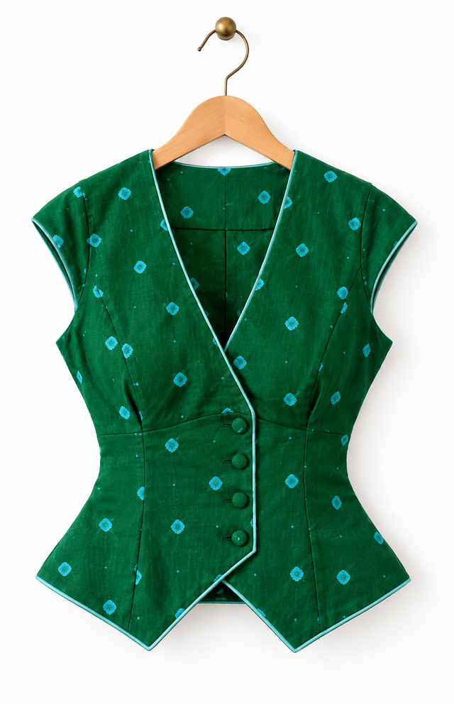 Hand-Tied Bandhani Cotton Waistcoat Top