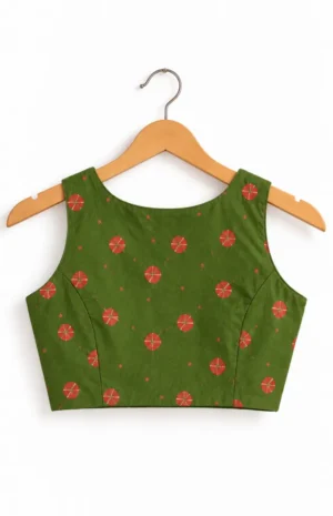 Green Printed Sleeveless Top on Wooden Hanger