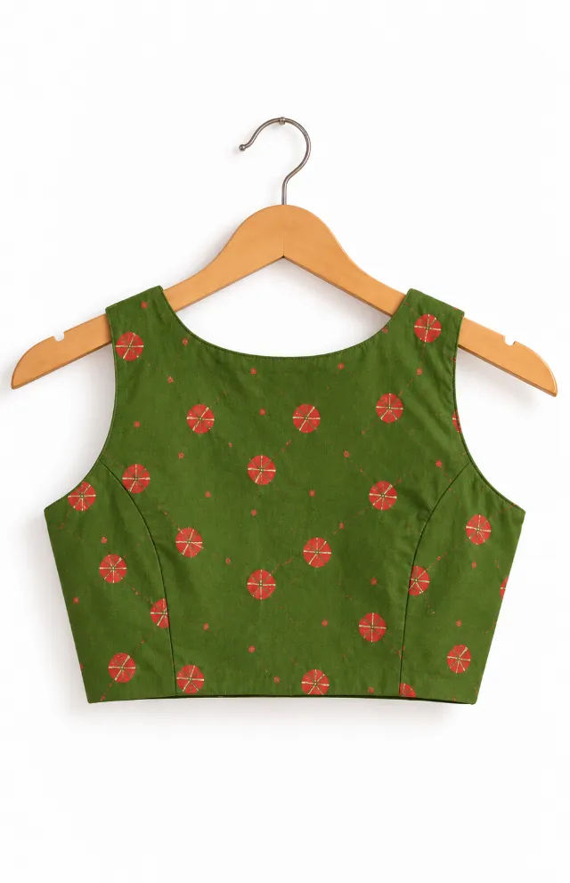 Green Printed Sleeveless Top on Wooden Hanger