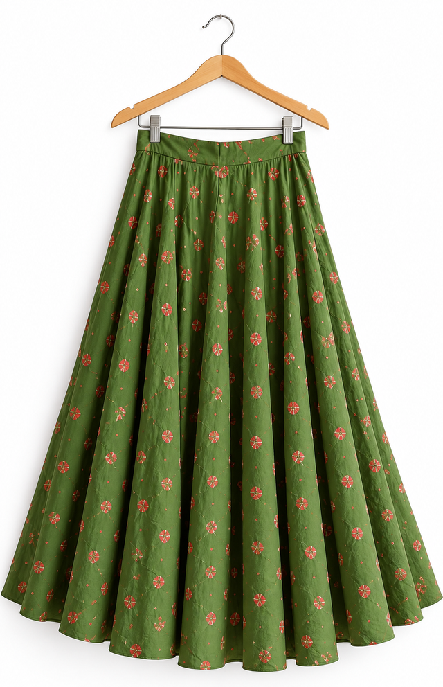 Olive Green   Bandhani  Skirt