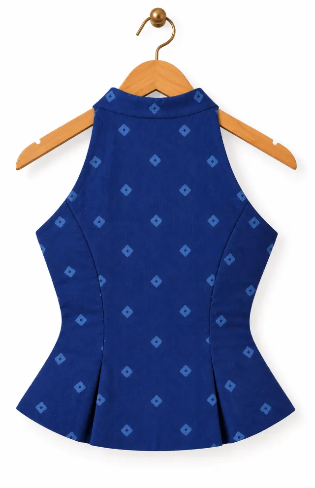 Indigo Diamond-Patterned Fitted Vest
