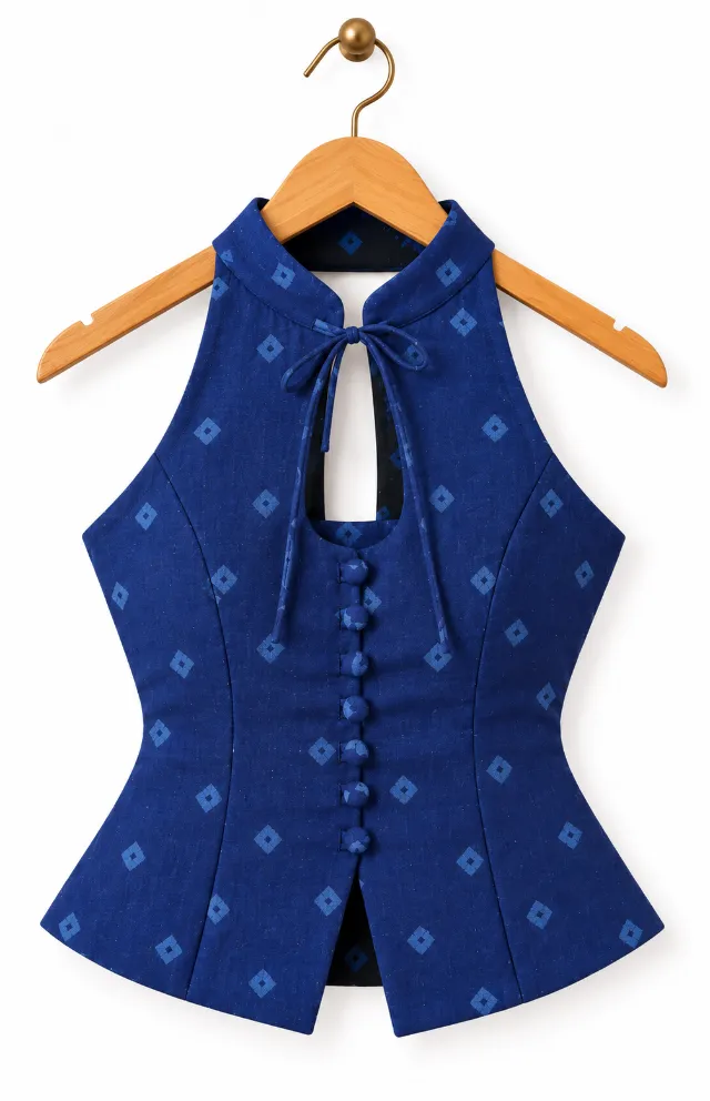Hand-Tied Bandhani Cotton Waistcoat Top