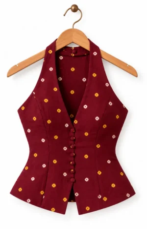 Maroon Patterned Peplum Vest on Hanger