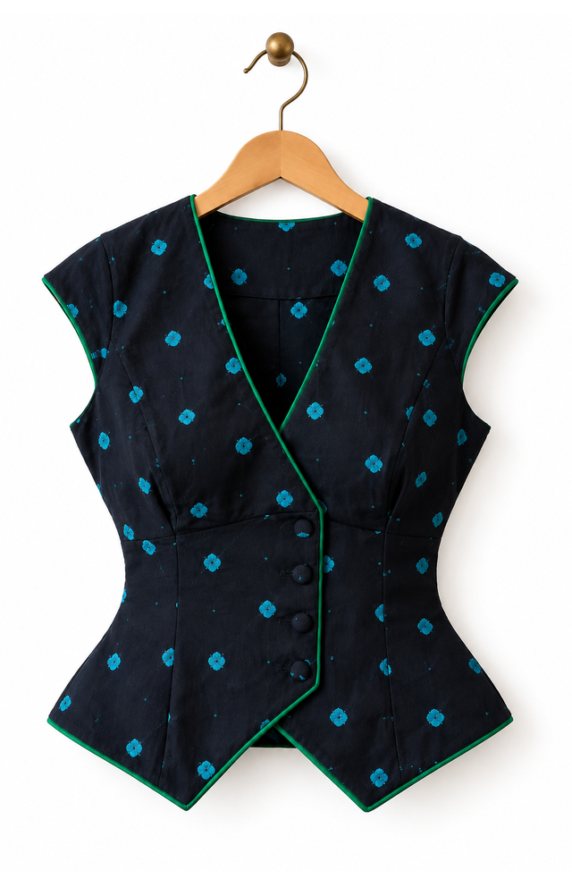 Hand-Tied Bandhani Cotton Waistcoat Top