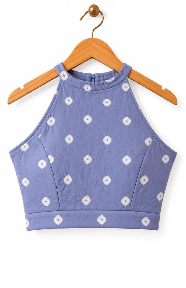 Blue-Lilac Pure Cotton Bandhani Blouse - Wovenery