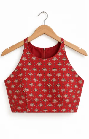 red modal silk blouse