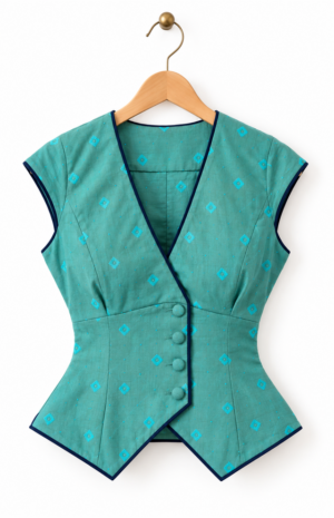 Teal Embroidered Wrap Peplum Blouse-3_640x992
