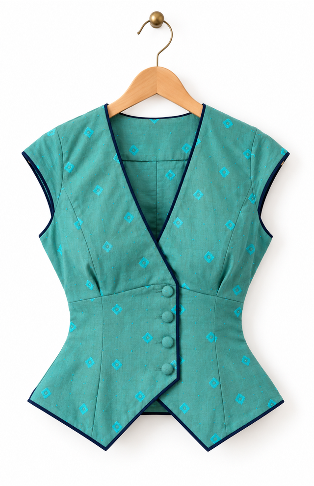 Hand-Tied Bandhani Cotton Waistcoat Top