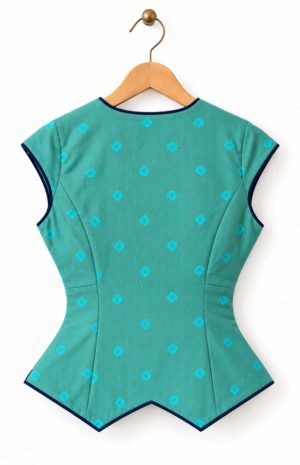 Teal Peplum Blouse with Navy Piping_640x992